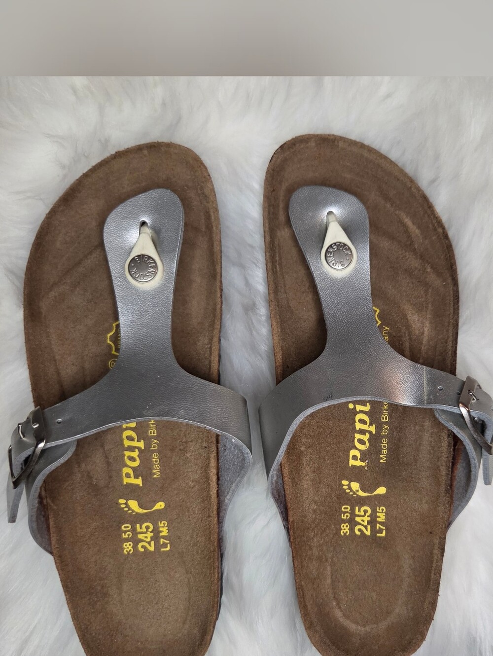 Papillio By Birkenstock Women’s Metallic Gray Toe-Post Sandal size 7